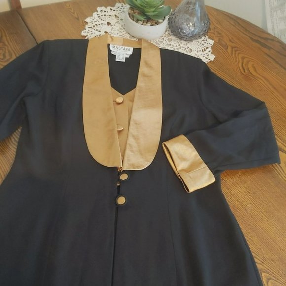 Vintage 90s Gold Lapel Vogue Midi Blazer Vest Jacket - Picture 5 of 15